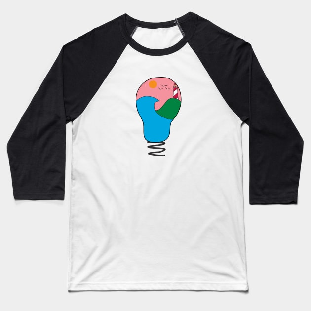 Sunset in a Lightbulb Baseball T-Shirt by Haleys Hand